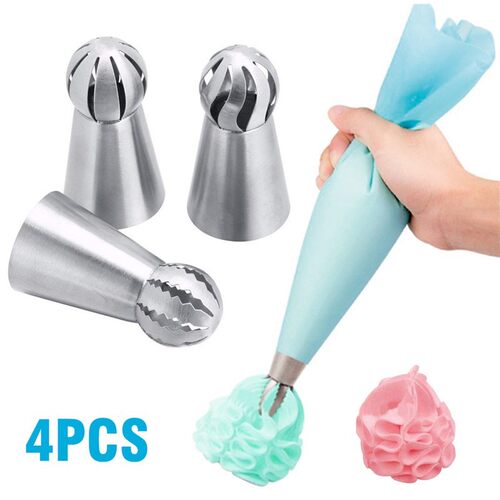 4Pcs/Set Russian Icing Piping Tips 1Pcs Silicone Bag + 3PC S