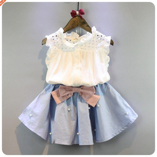 2-8 Years Kids Clothes for Girls The Bow Skirt and Lace Top