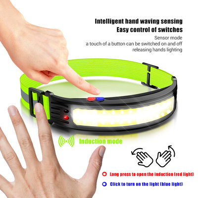 COB Night Running Headlamp USB C Charging Red Light Warning