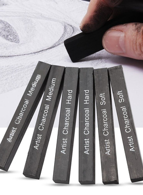 Soft/Medium/Hard 6Pcs Compressed Charcoal Sticks Black Squa
