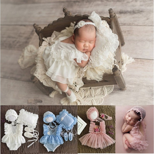 0-1Month Newborn Photography Props Baby Hat Headband Lace Ro