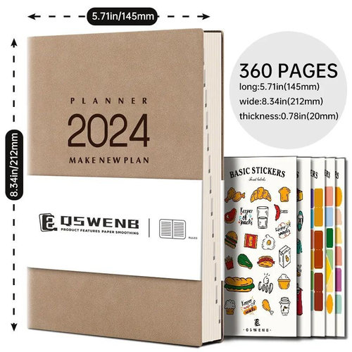 A5 Daily Weekly Monthly Planner 2024 Agenda Book Sketchbook