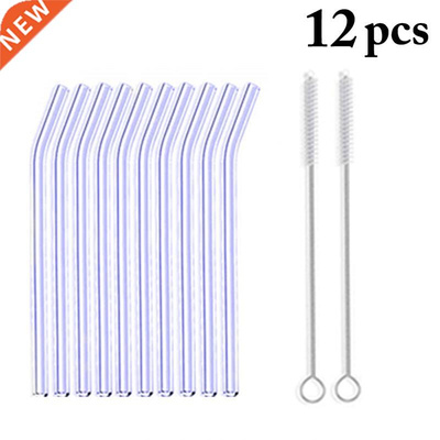 10pcs/Set Glass Straw Reusable Glass Drinking Straws with Br