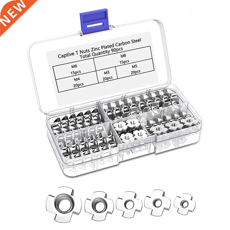 90Pcs Four Pronged Nut Four Pronged Carbon Steel T-Nuts M3/M