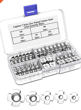 90Pcs Four Pronged Nut Four Pronged Carbon Steel T-Nuts M3/M