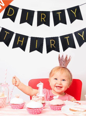 Birthday Flag Party Decorations Dirty Thirty Letter Gold