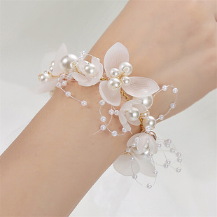 Bridesmaids Wrist Flowers Elegant Pearl Beads Bracelet