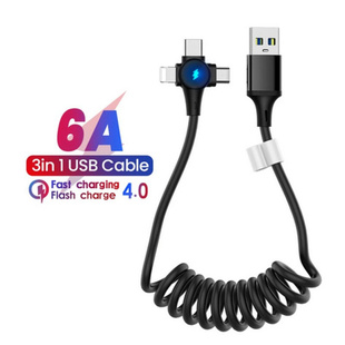 6A 3in1 Spring Cable Fast Charger 适用iPhone USB type c