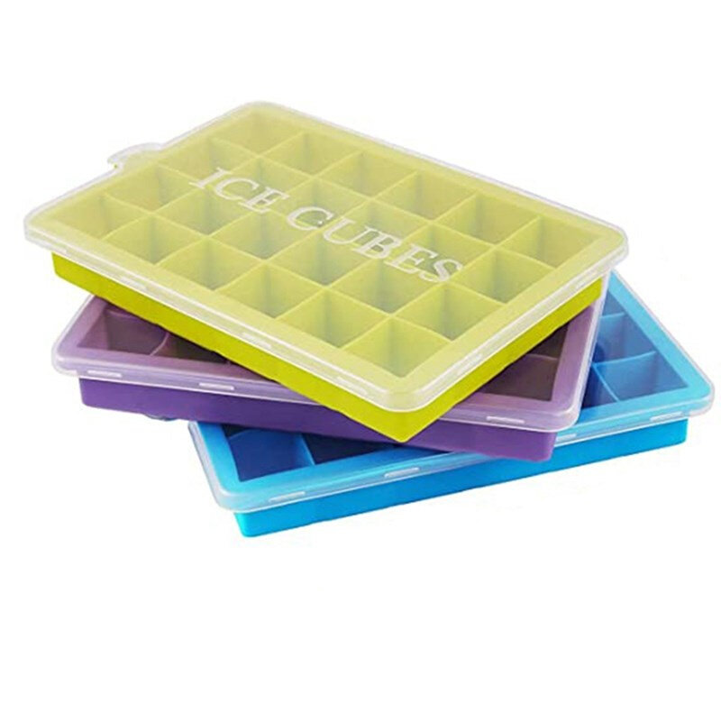 Ice Square Tray, 3 Pieces of Silicone Ice Tray with Lid, Eas
