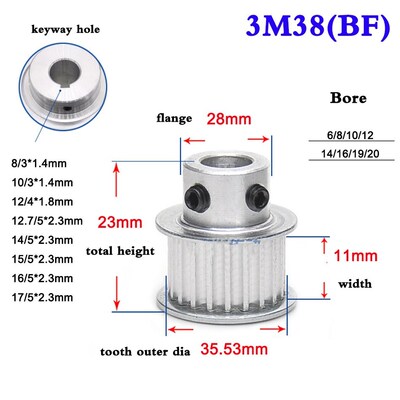 1Pcs 3M 38 Tooth 40 Tooth Synchronous Wheel Timing Belt Pull