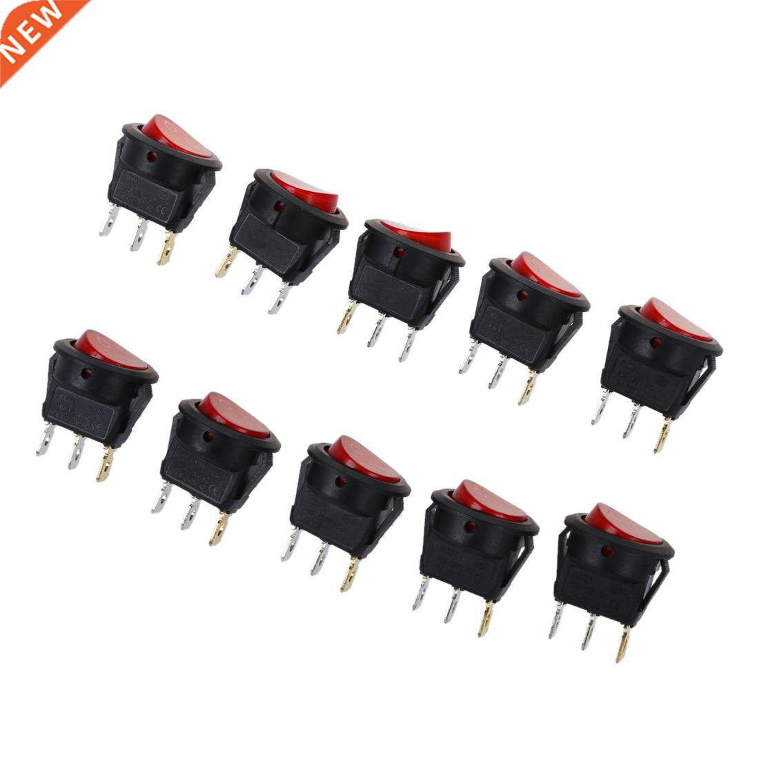 10pcs Red Light ON-OFF SPST Round Rocker Switch 6A/250V 10A/