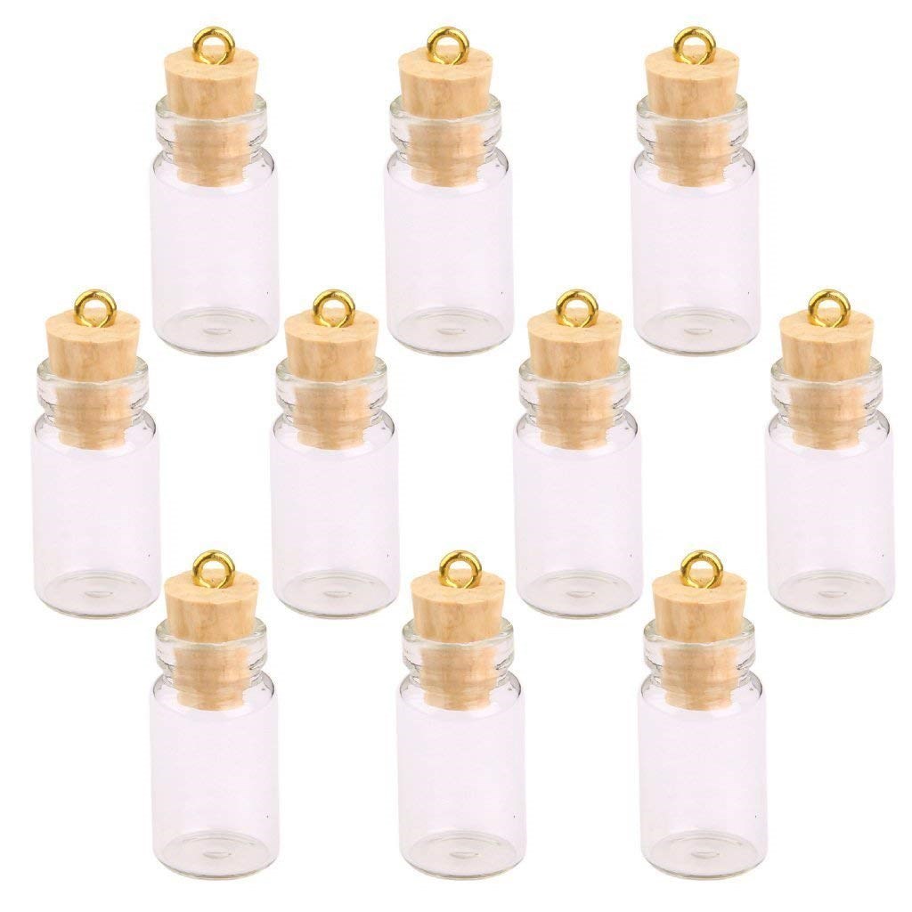 10Pcs Mini Glass Bottles Small Vials Cork Miniature Clear Gl