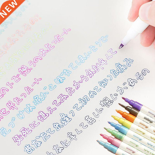 8 Colors Outline Metallic Highlighter Fluorescent Marker Pe