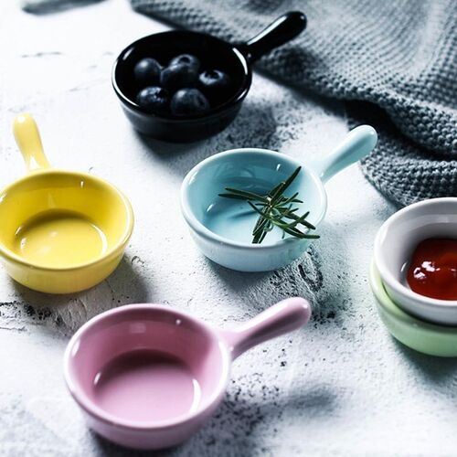 1pc Ceramic Sauce Dish Solid Color Dipping Plate Seasoning D