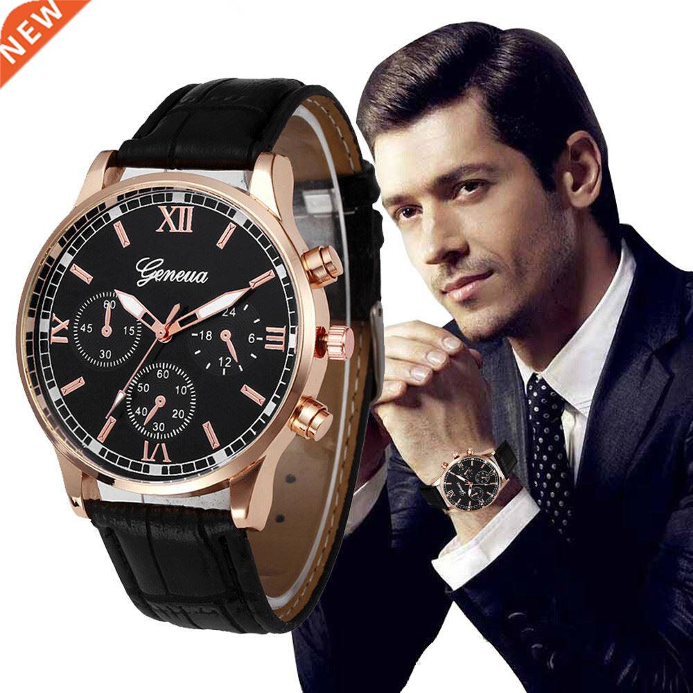 Mens Watch Luxury Fashion Retro Design Leather Band Analog