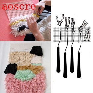 Rug Hooking Mesh Canvas Wooden Bent Latch Hook DIY Kit Tool