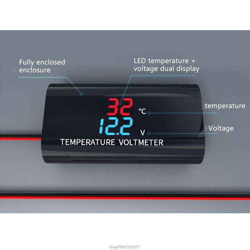DC 12V LED Digital Voltmeter Thermometer 0.28 inch Dual Disp