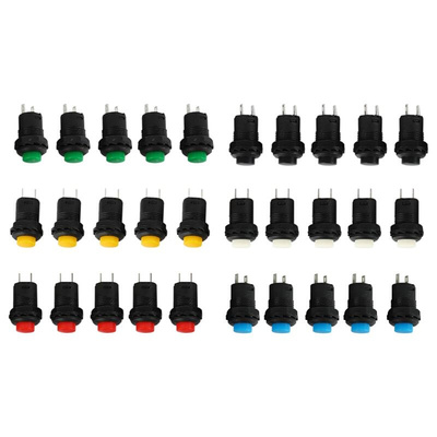 30Pcs 12mm Self-Locking Latching Push Button Switch 3 Color