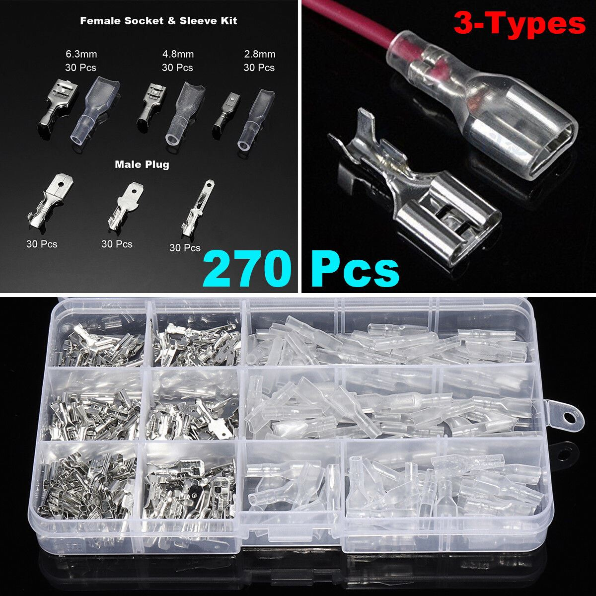270pcs Mixed Female & Male Spe Crimp Terminal Connectors