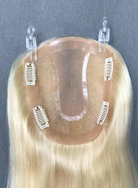 14*16分界递针发块 #613 blonde human hair silk base toupee