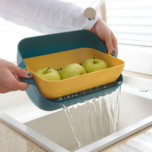 Vegetable Washing Drain Kitchen Fruit layer Basket Double