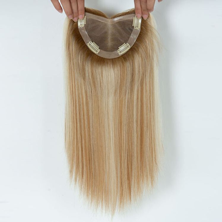 European Hair Topper size 3.5x5.5 inch mono top pu women top