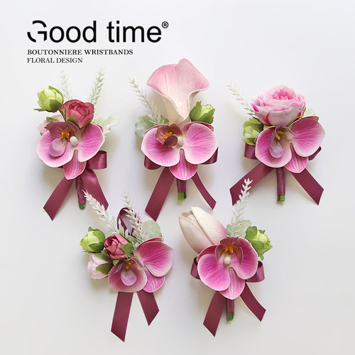 GT Wedding Boutonniere Wrist Corsage Bracelet Bridesmaid Men