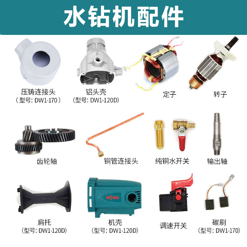 博大水钻机配件大全新型空调打洞钻打孔机碳刷肩托支架子底座水泵