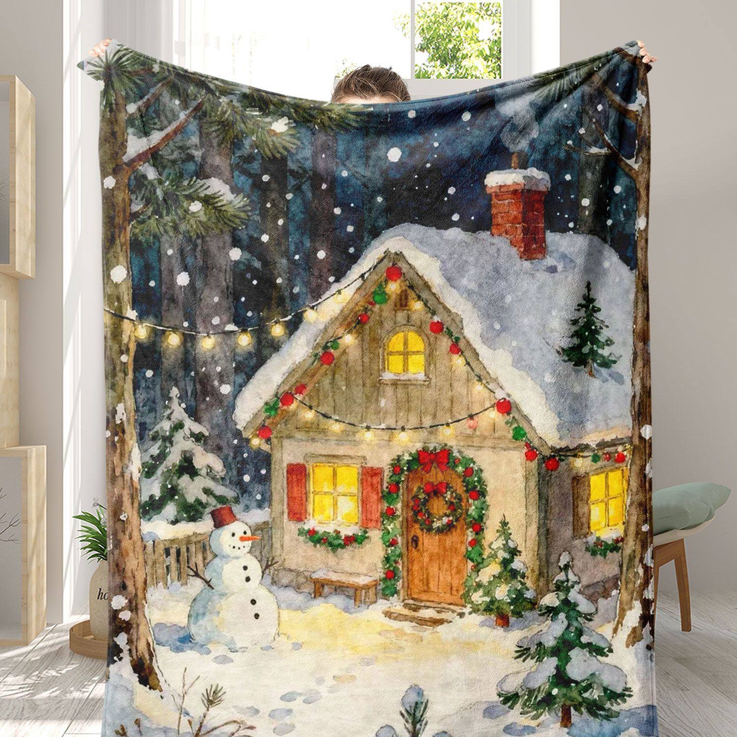 圣诞小屋法兰绒盖毯专用午休毯午睡新款可机洗时尚潮流加厚盖毯