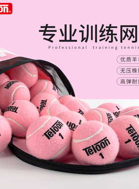 Teloon天龙粉色网球训练球男女专业耐打耐磨无压初学训练比赛网球