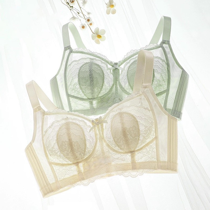 超薄法式蕾丝无钢圈内衣女兔耳朵水晶杯文胸大胸显小聚拢胸罩
