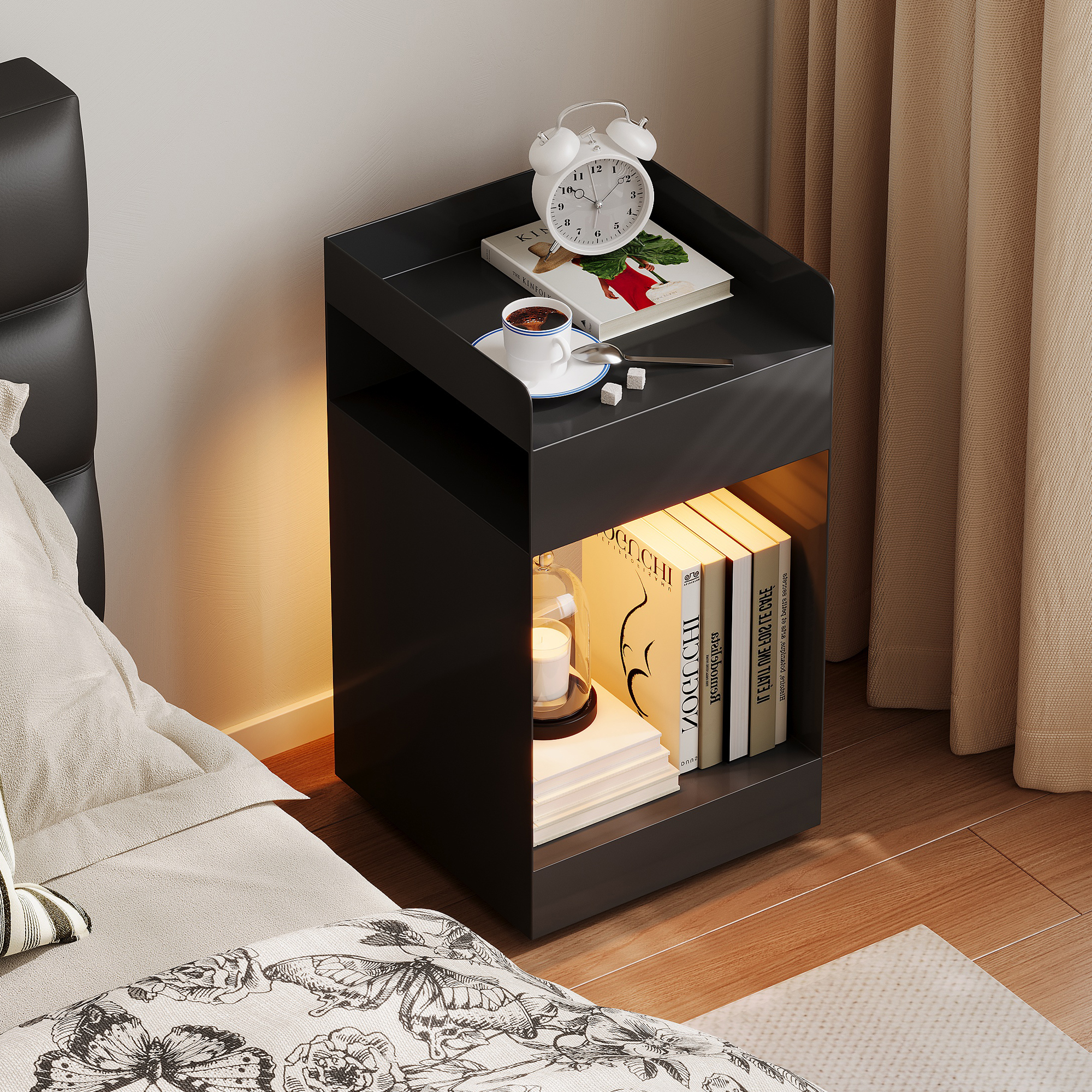 可移动床头柜小型卧室家用小户型置物架带灯沙发边几轻奢高级感