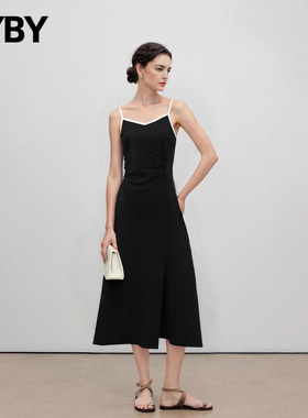 【现货】布衣布语黑色吊带连衣裙女2025夏季新款收腰赫本风中长裙
