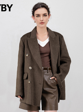 复古风简约百搭西装常规厚度羊毛呢外套女新款时尚宽松呢子大衣