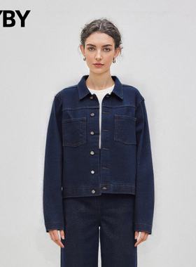 直筒型简约显瘦宽松型蓝色长袖牛仔外套女新款休闲百搭廓形短外套