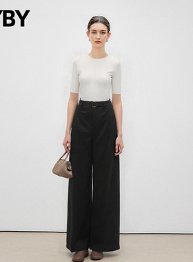 时髦简约黑色百搭宽松女2025秋季新款高腰显瘦阔腿休闲直筒长裤
