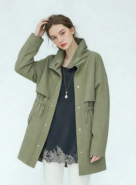 ROW风简约全棉抽绳腰分割线立领廓形短风衣女2026春秋款极简外套
