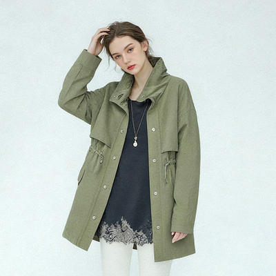 ROW风全棉立领抽绳腰短风衣女