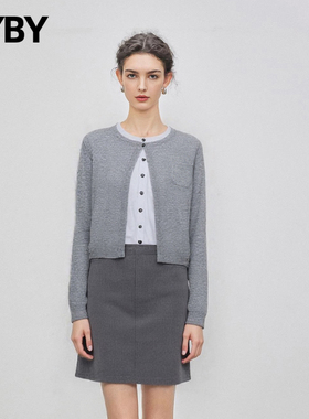 时尚休闲风简约不易变形100%绵羊毛针织开衫拼接衬衫假两件毛衣