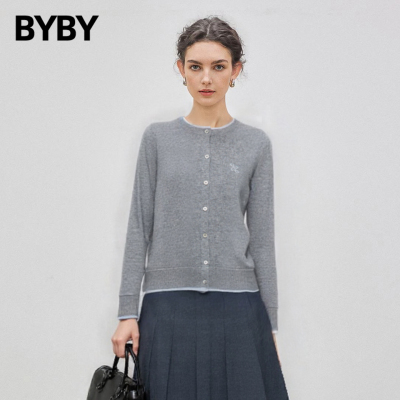 100%绵羊毛针织开衫长袖圆领毛衣