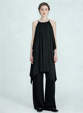 挂脖系带垂感显瘦宽松吊带背心女外穿黑色长款时髦上衣轻奢优雅风