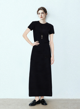 时尚经典简约风宽松型高腰长款连衣裙女夏显瘦收腰松弛感气质裙
