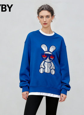 时尚休闲百搭韩版舒适简约卡通印花长袖宽松型卫衣女百搭慵懒风