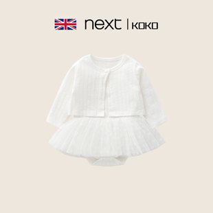 英国Next koko婴儿夏季 纯棉连衣裙女宝宝满月百天公主礼服两件套