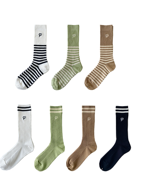 PHISM双条纹刺绣中筒袜P61AA01