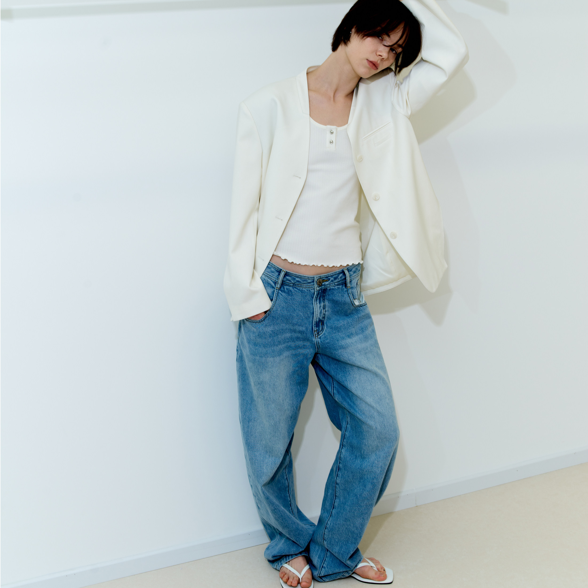 【蒋鹏宇同款】PHISM26年春夏新品牛仔裤柔软女款撞色牛仔裤