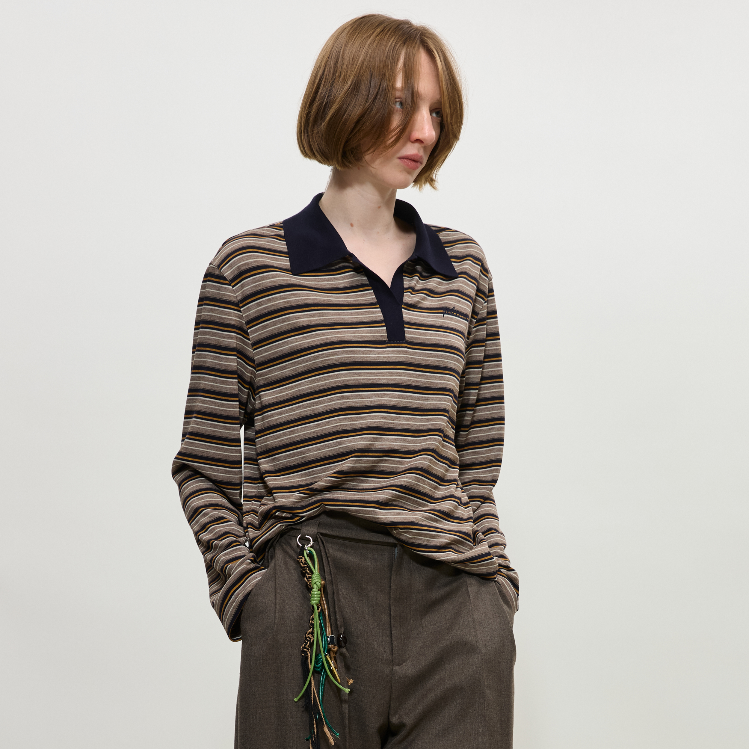 phism【新品首发】PHISM25年秋冬新款POLO领条纹T恤