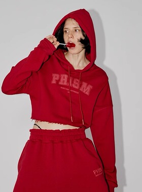 PHISM春夏新款连帽印花卫衣女全棉落肩字母休闲宽松上衣