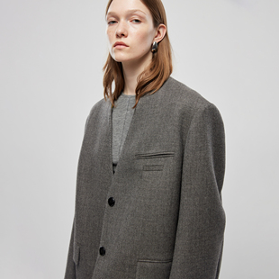 外套女士西服进口羊毛休闲西装 龟背廓形西装 女V领 时尚 PHISM新款