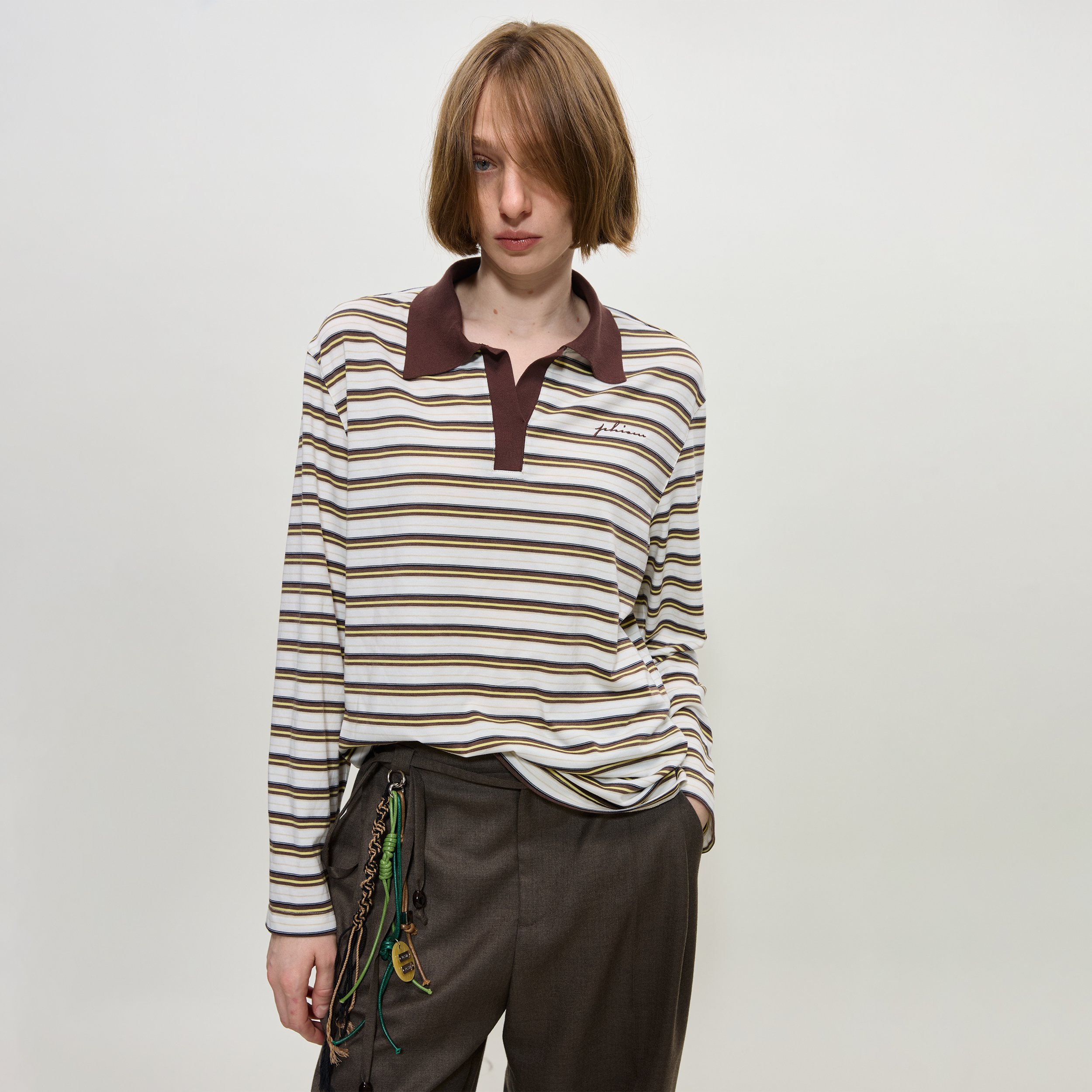 phism【新品首发】PHISM25年秋冬新款POLO领条纹T恤
